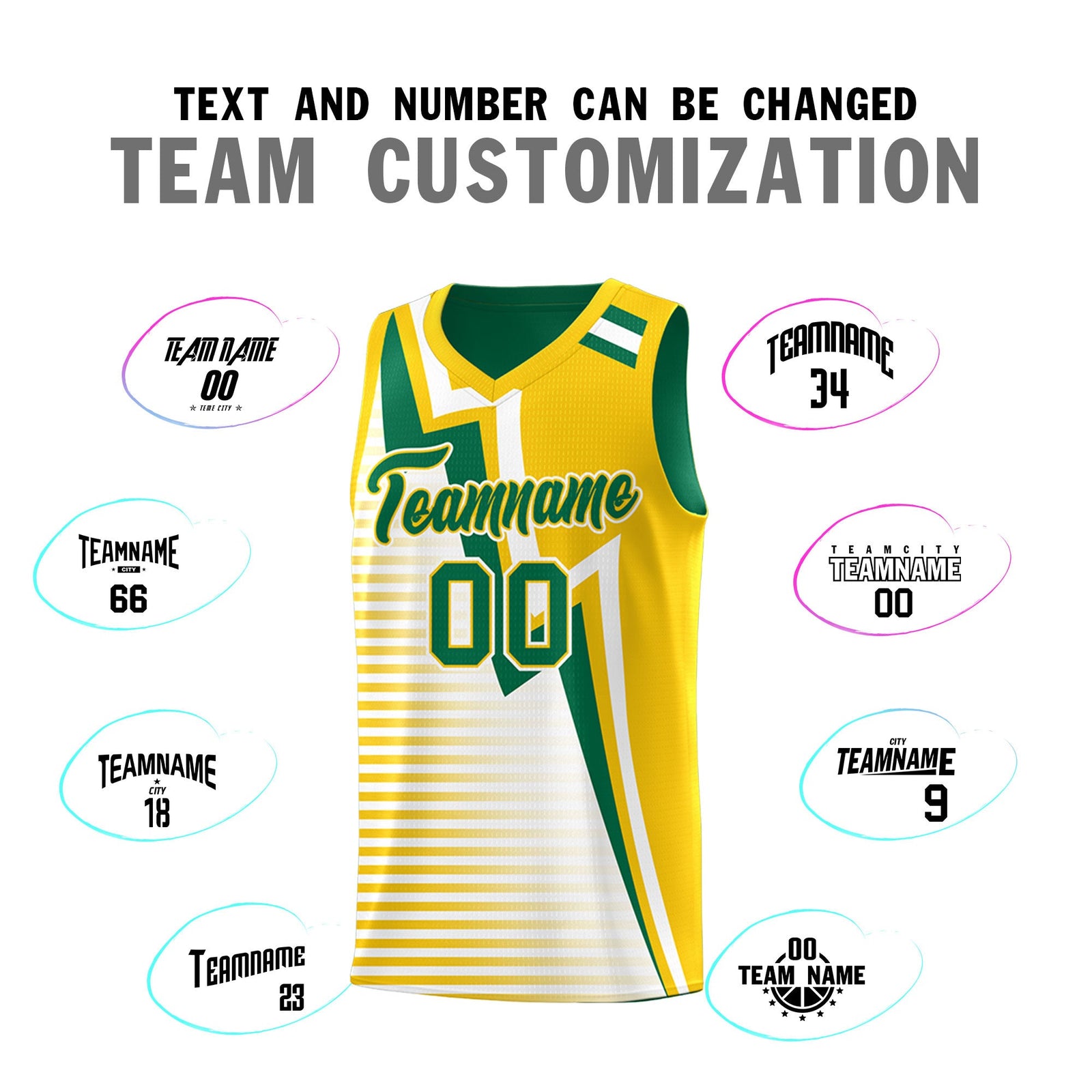 Custom Kelly Green Gold White Gradient Stripes Lightning Pattern Reversible Sets Basketball Jersey| KXKSHOP