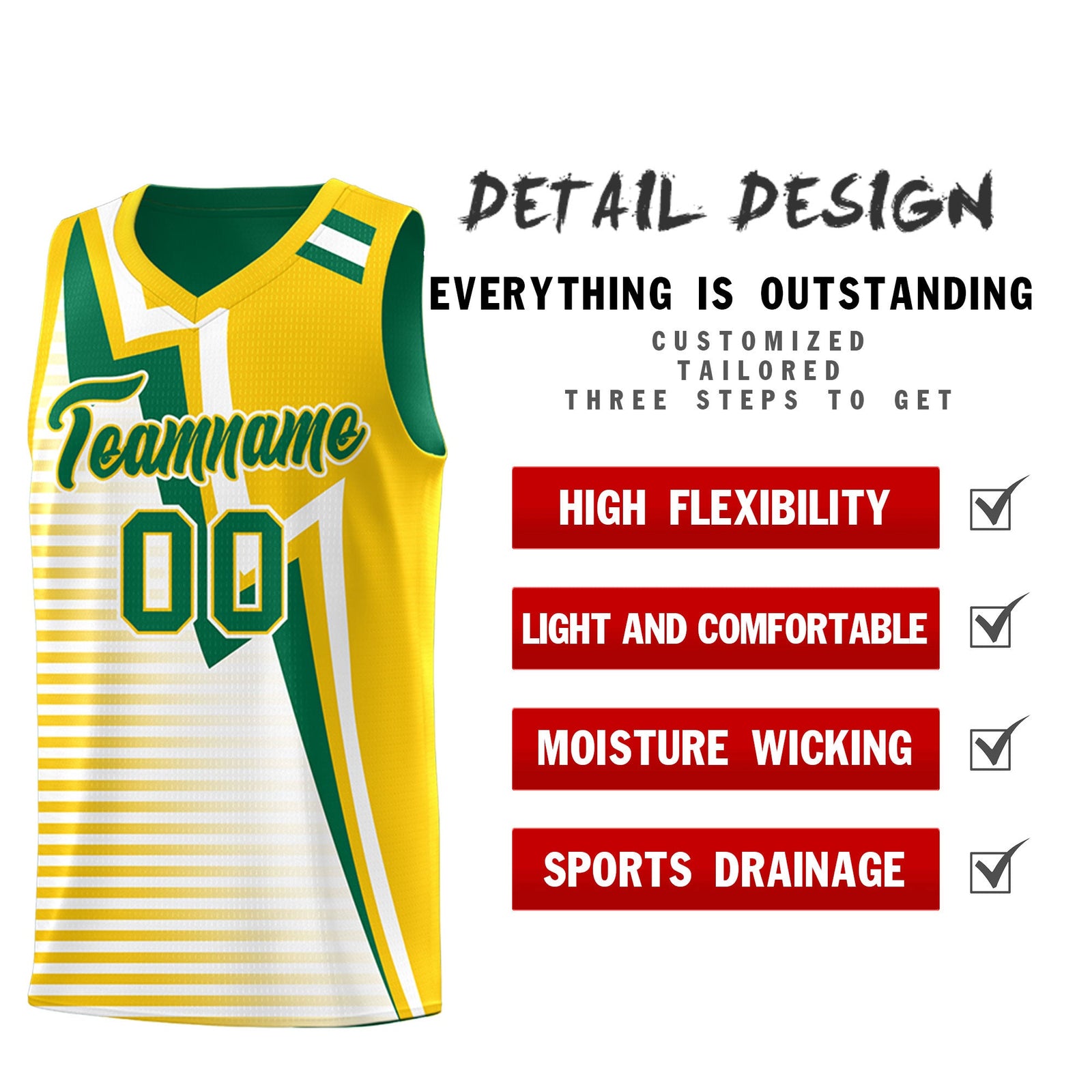 Custom Kelly Green Gold White Gradient Stripes Lightning Pattern Reversible Sets Basketball Jersey| KXKSHOP