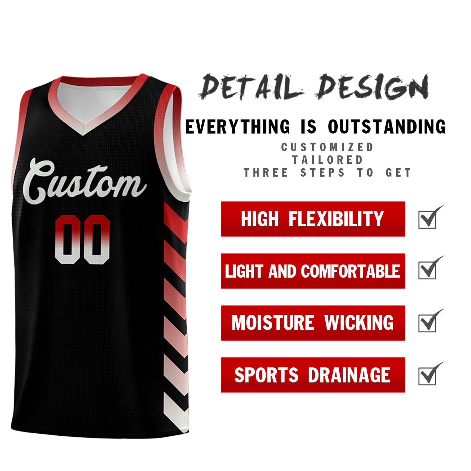 Custom White Black Reversible Basketball Jersey Kits - Side Arrow Red Gray Gradient