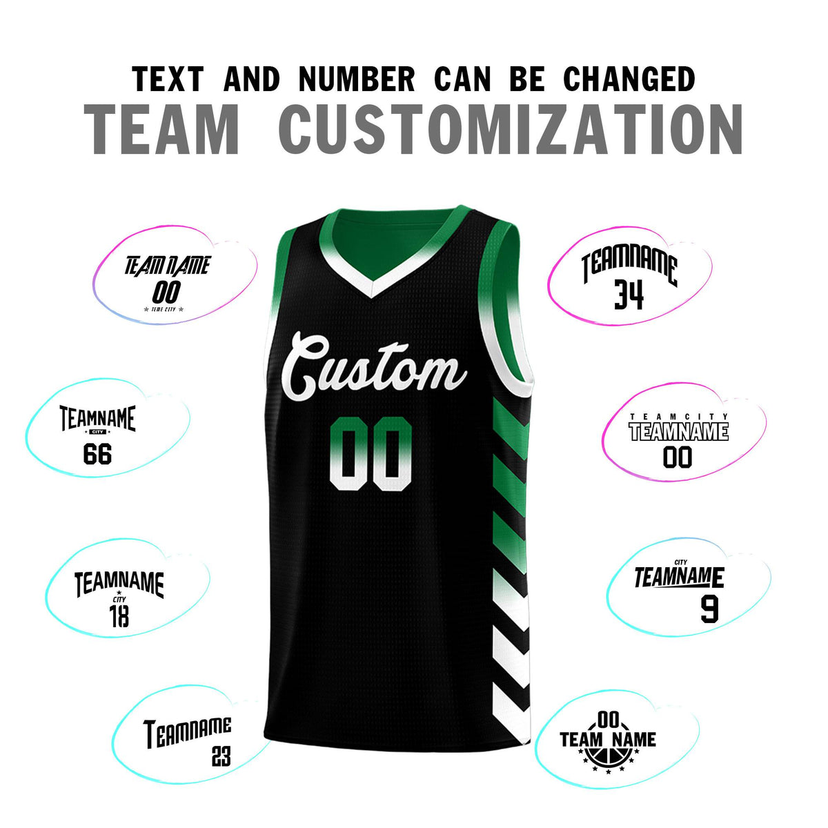 Custom Kelly Green Black Reversible Basketball Jersey Kits - Side Arrow Black White Gradient