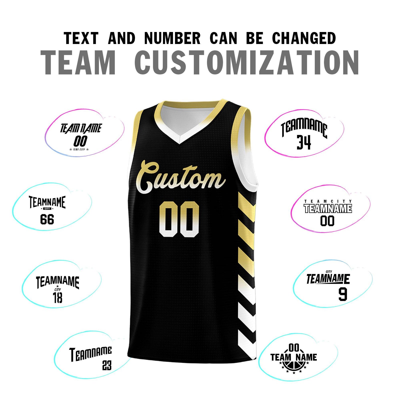 Custom White Black Reversible Basketball Jersey Kits - Side Arrow Old Gold Black Gradient