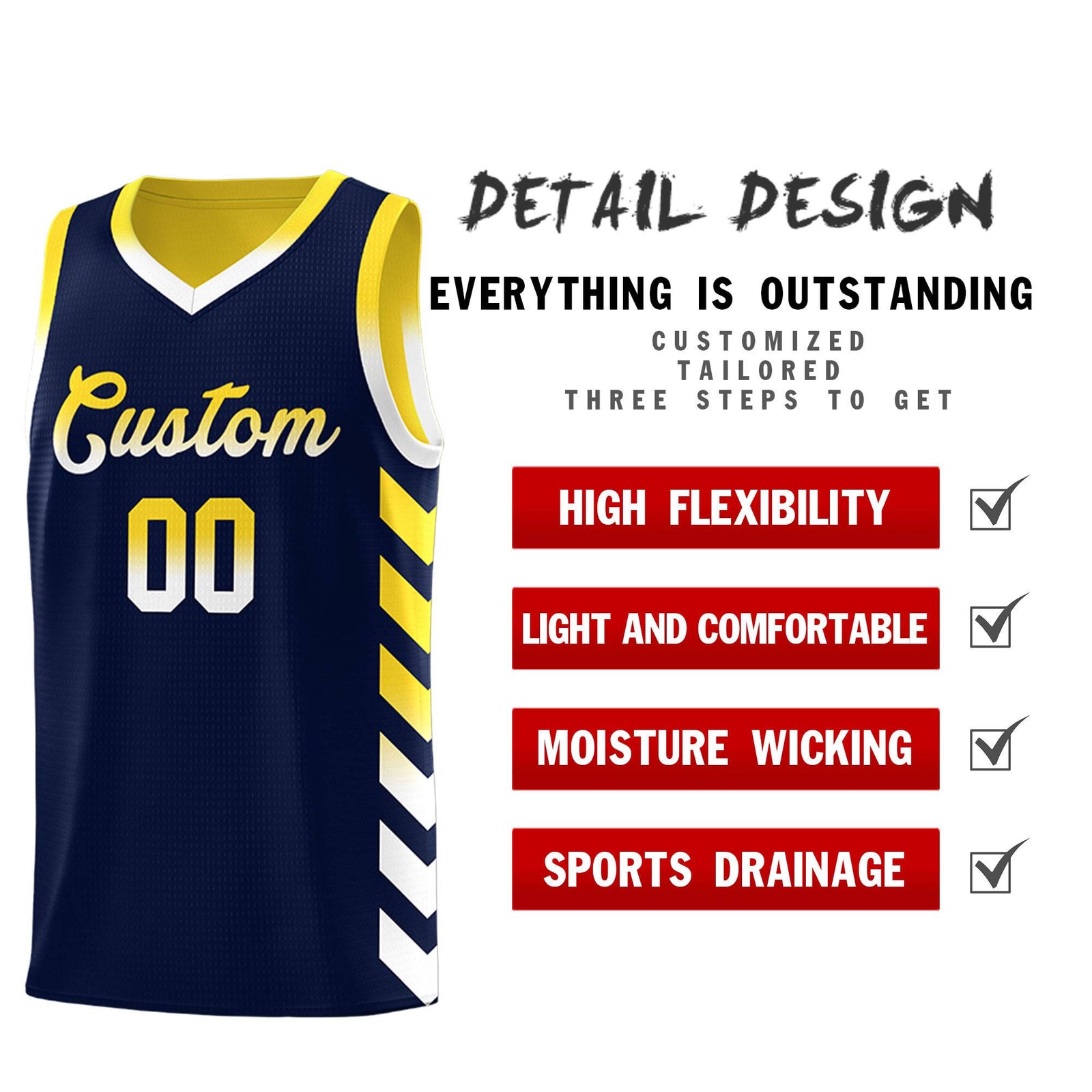 Custom Gold Navy Reversible Basketball Jersey Kits - Side Arrow Navy White Gradient
