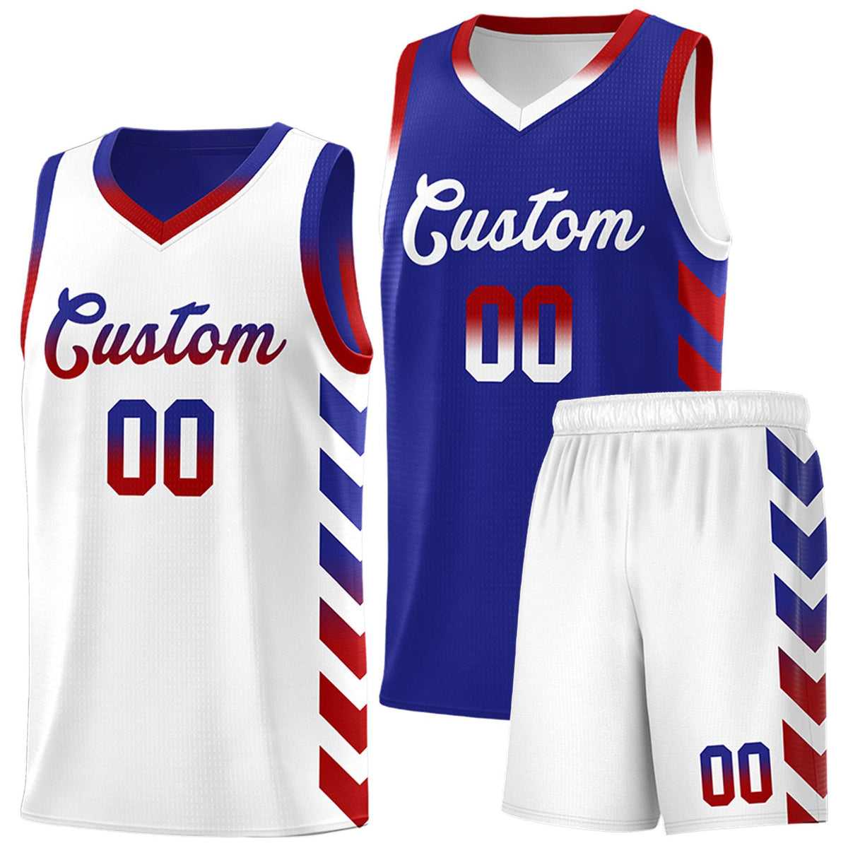 Custom White Royal Reversible Basketball Jersey Kits - Side Arrow Royal Red Gradient