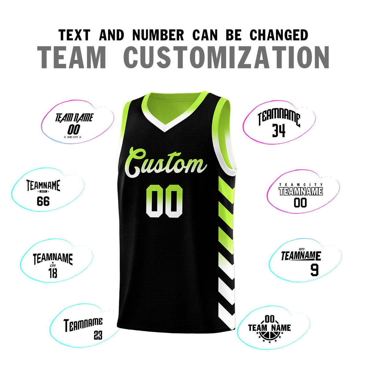 Custom Neon Greed Black Reversible Basketball Jersey Kits - Side Arrow Black White Gradient
