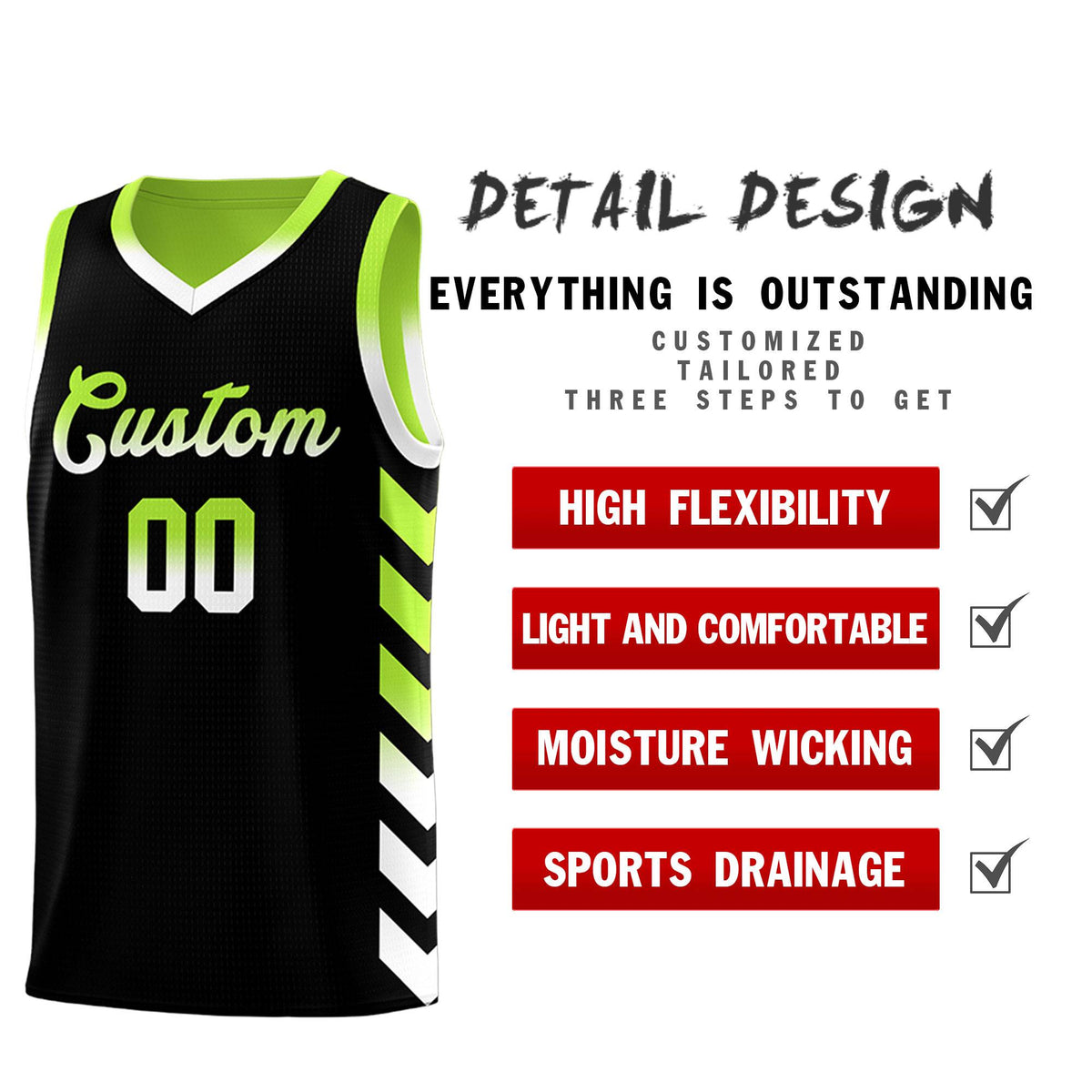 Custom Neon Greed Black Reversible Basketball Jersey Kits - Side Arrow Black White Gradient