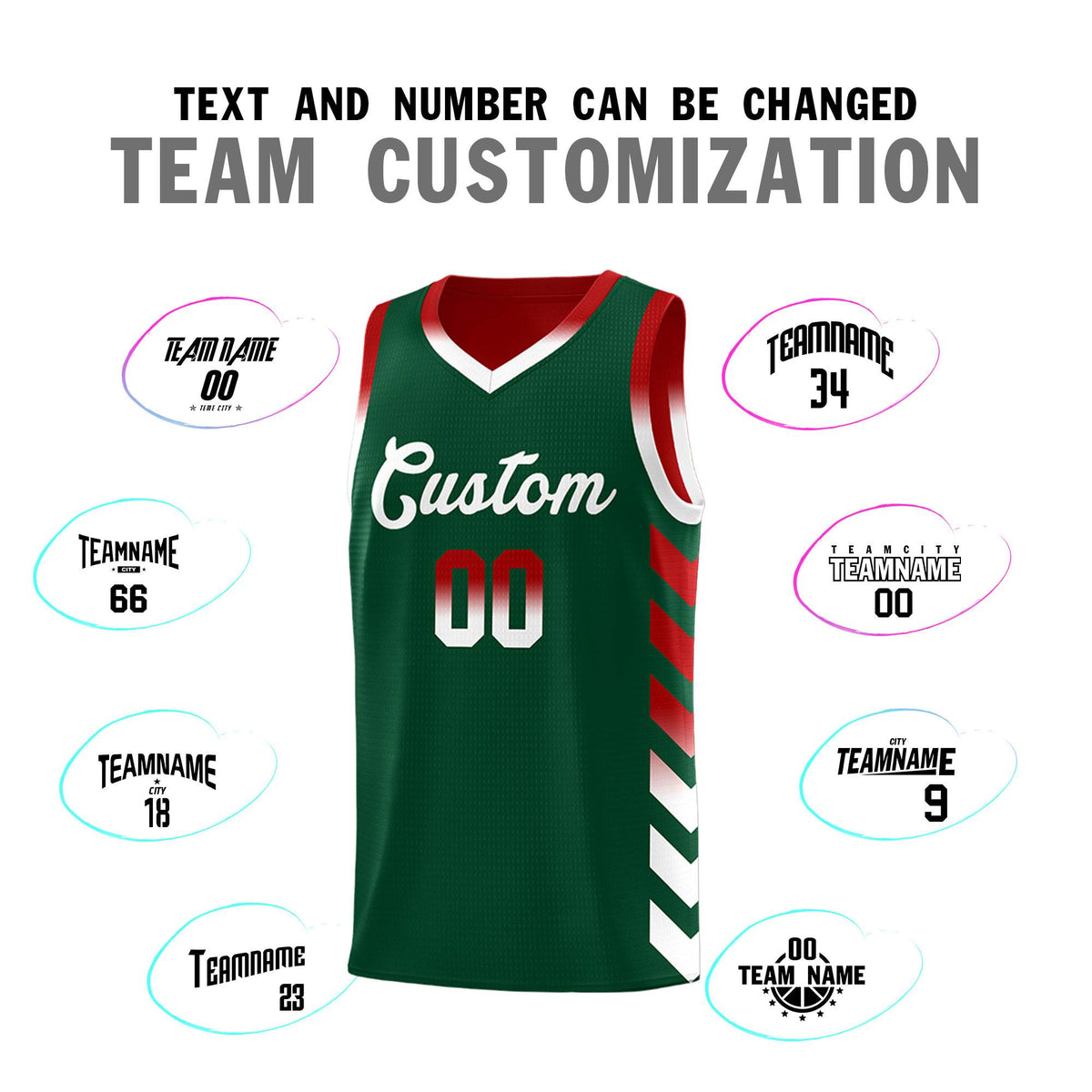 Custom Red Green Reversible Basketball Jersey Kits - Side Arrow Green White Gradient