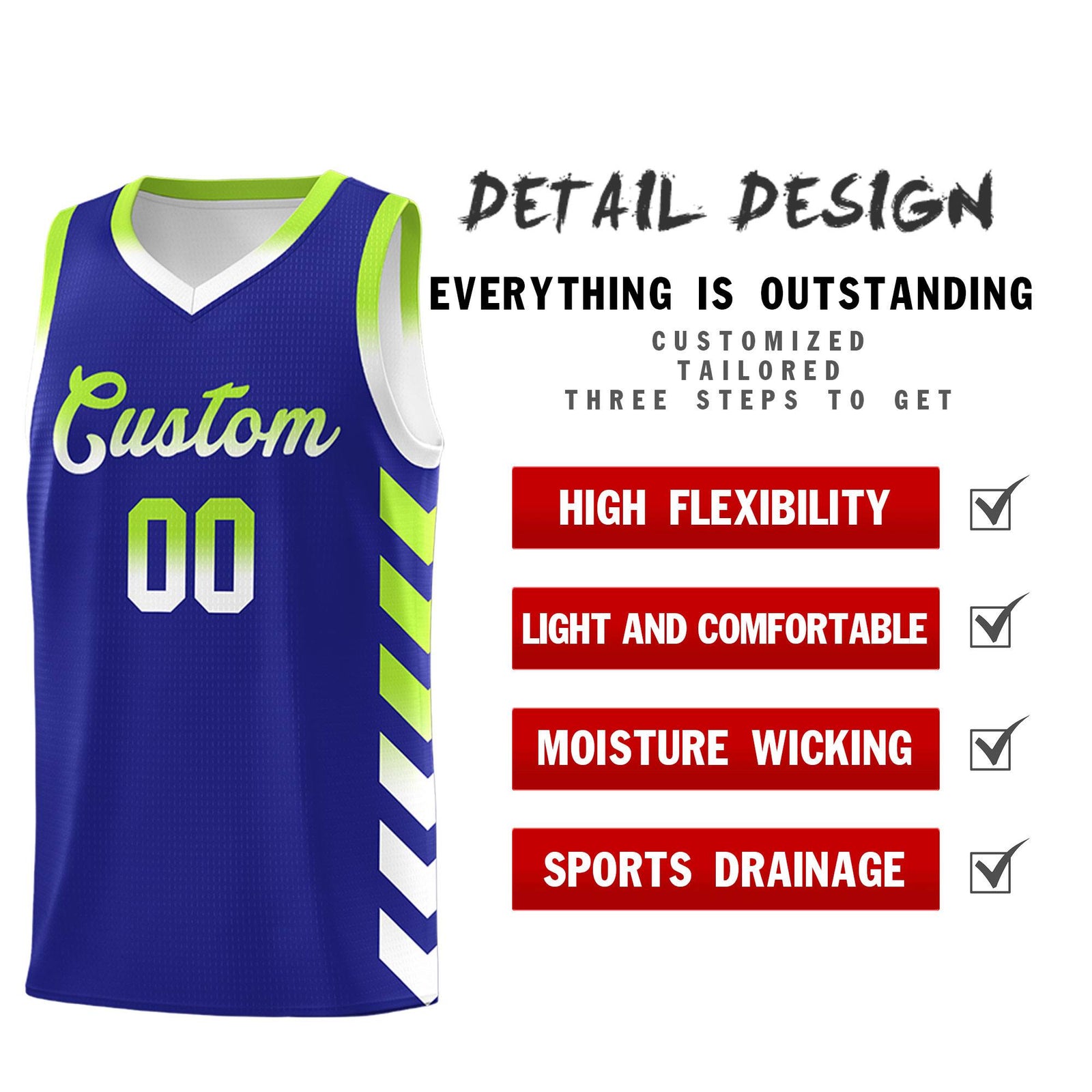 Custom White Royal Reversible Basketball Jersey Kits - Side Arrow Royal Neon Green Gradient