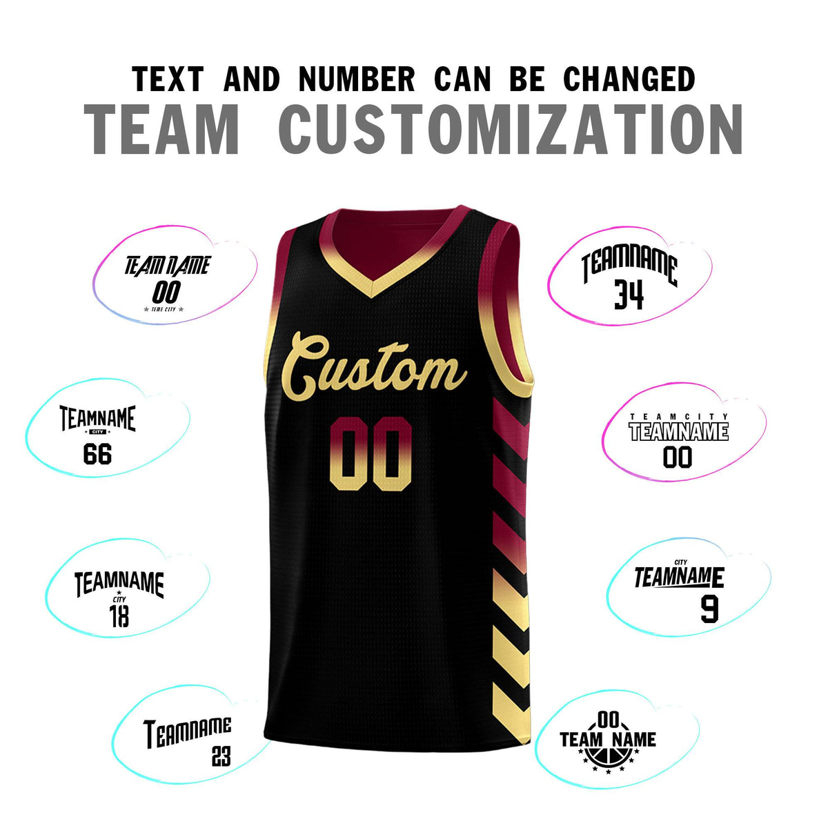 Custom Crimson Black Reversible Basketball Jersey Kits - Side Arrow Black Khaki Gradient