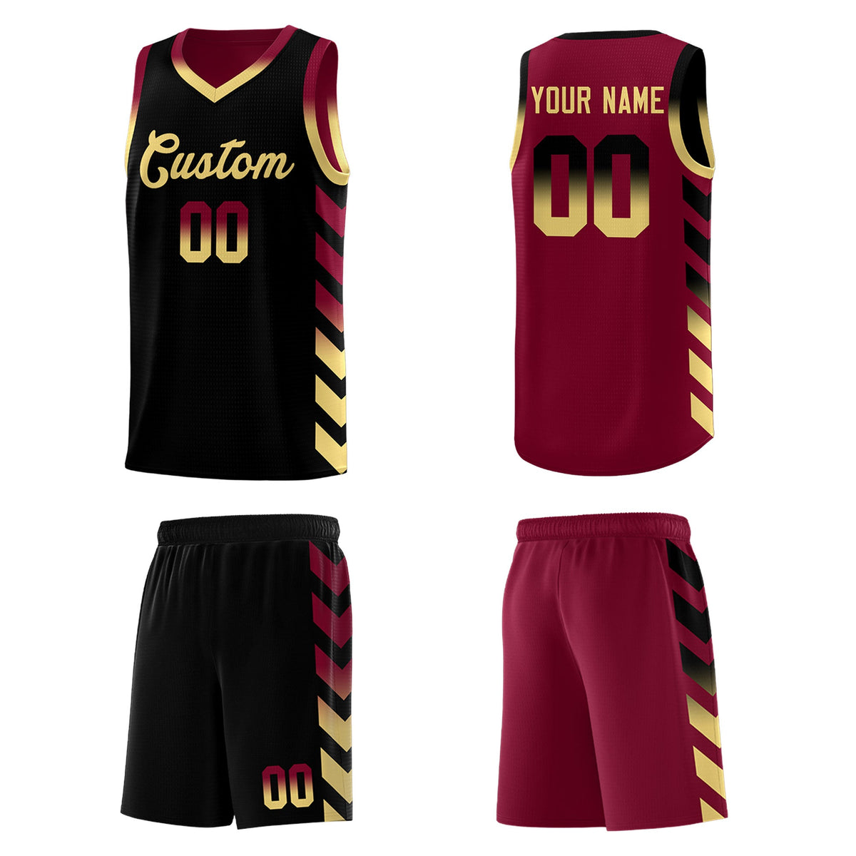 Custom Crimson Black Reversible Basketball Jersey Kits - Side Arrow Black Khaki Gradient