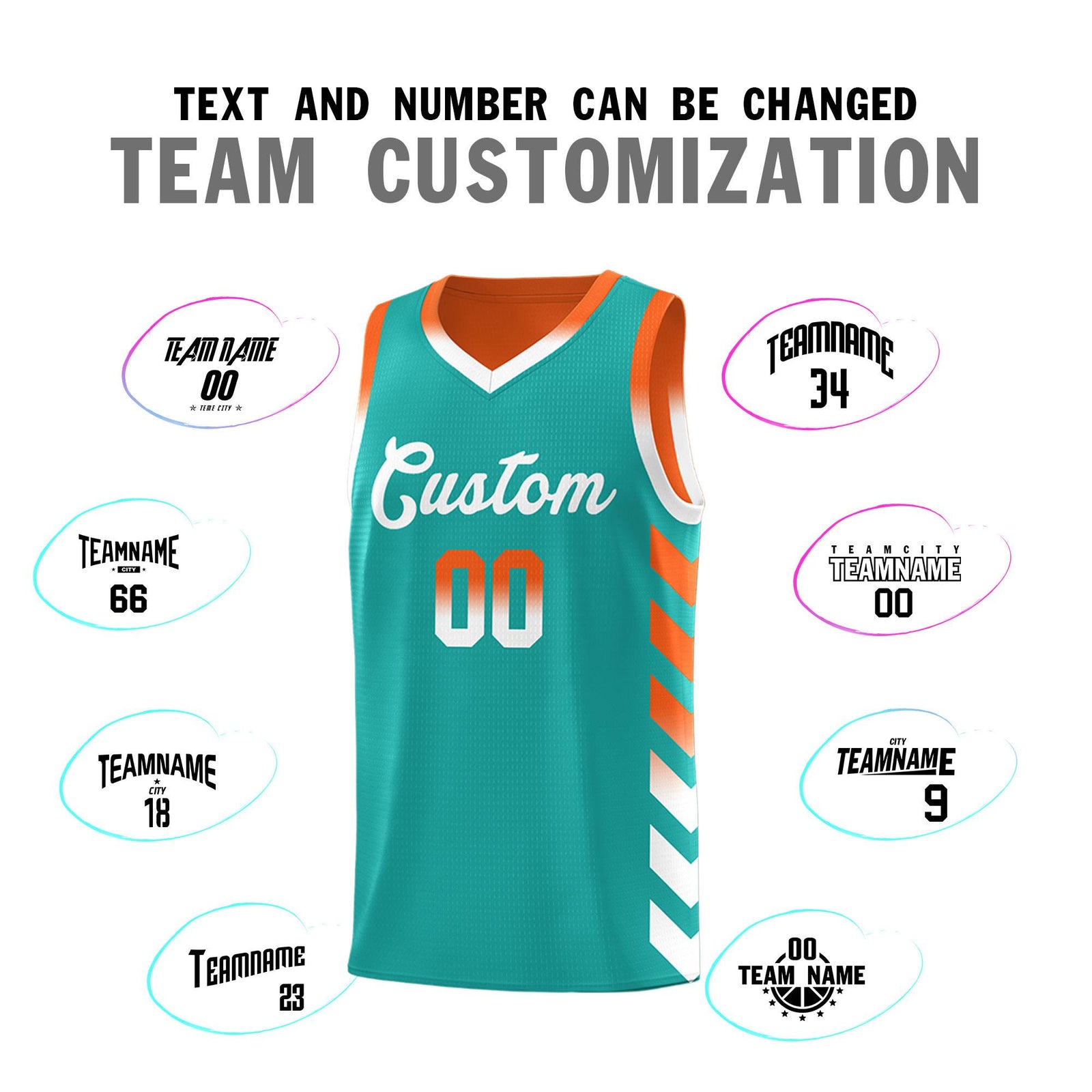 Custom Orange Aqua Reversible Basketball Jersey Kits - Side Arrow Aqua White Gradient