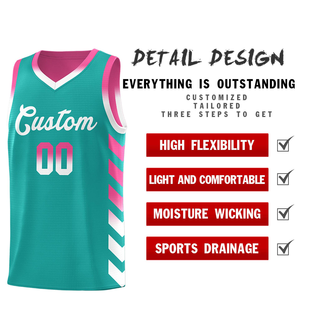 Custom Pink Aqua Reversible Basketball Jersey Kits - Side Arrow Aqua White Gradient