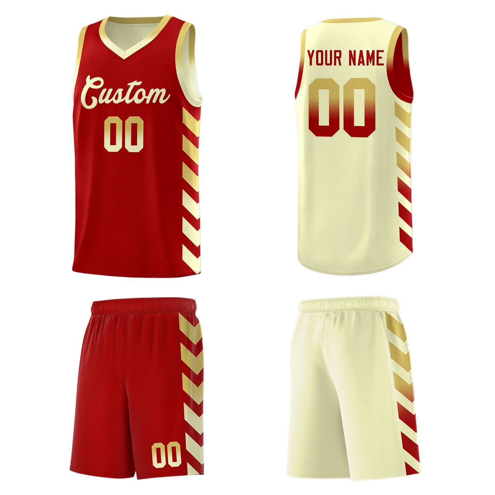 Custom Cream Red Reversible Basketball Jersey Kits - Side Arrow Old Gold Red Gradient