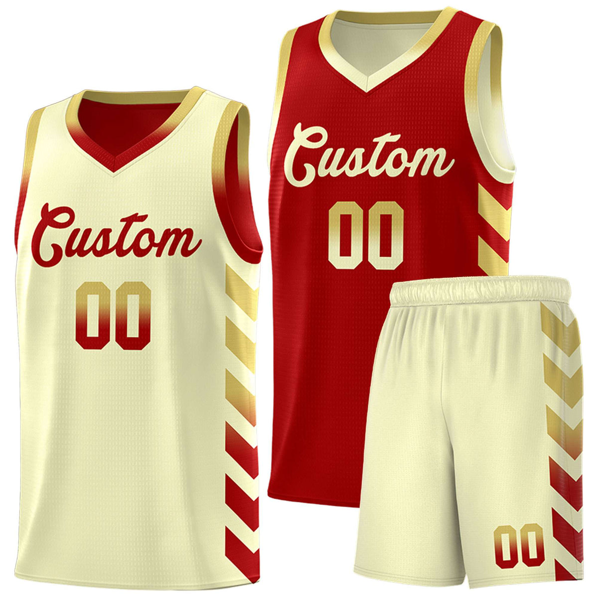 Custom Cream Red Reversible Basketball Jersey Kits - Side Arrow Old Gold Red Gradient