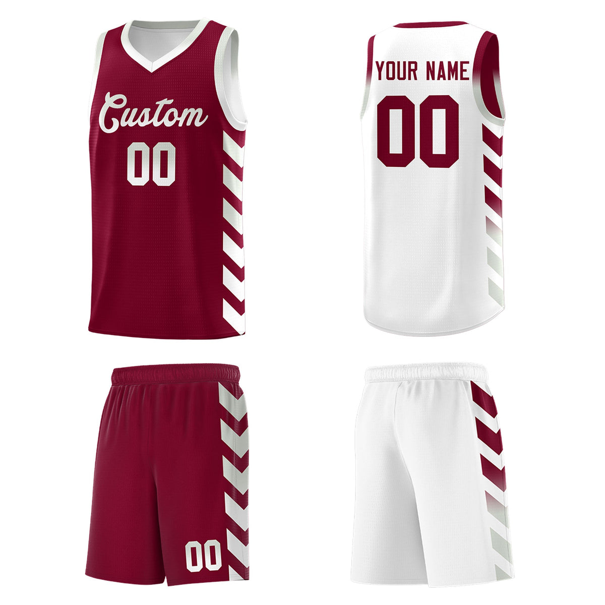 Custom White Crimson Reversible Basketball Jersey Kits - Side Arrow Crimson Gray Gradient