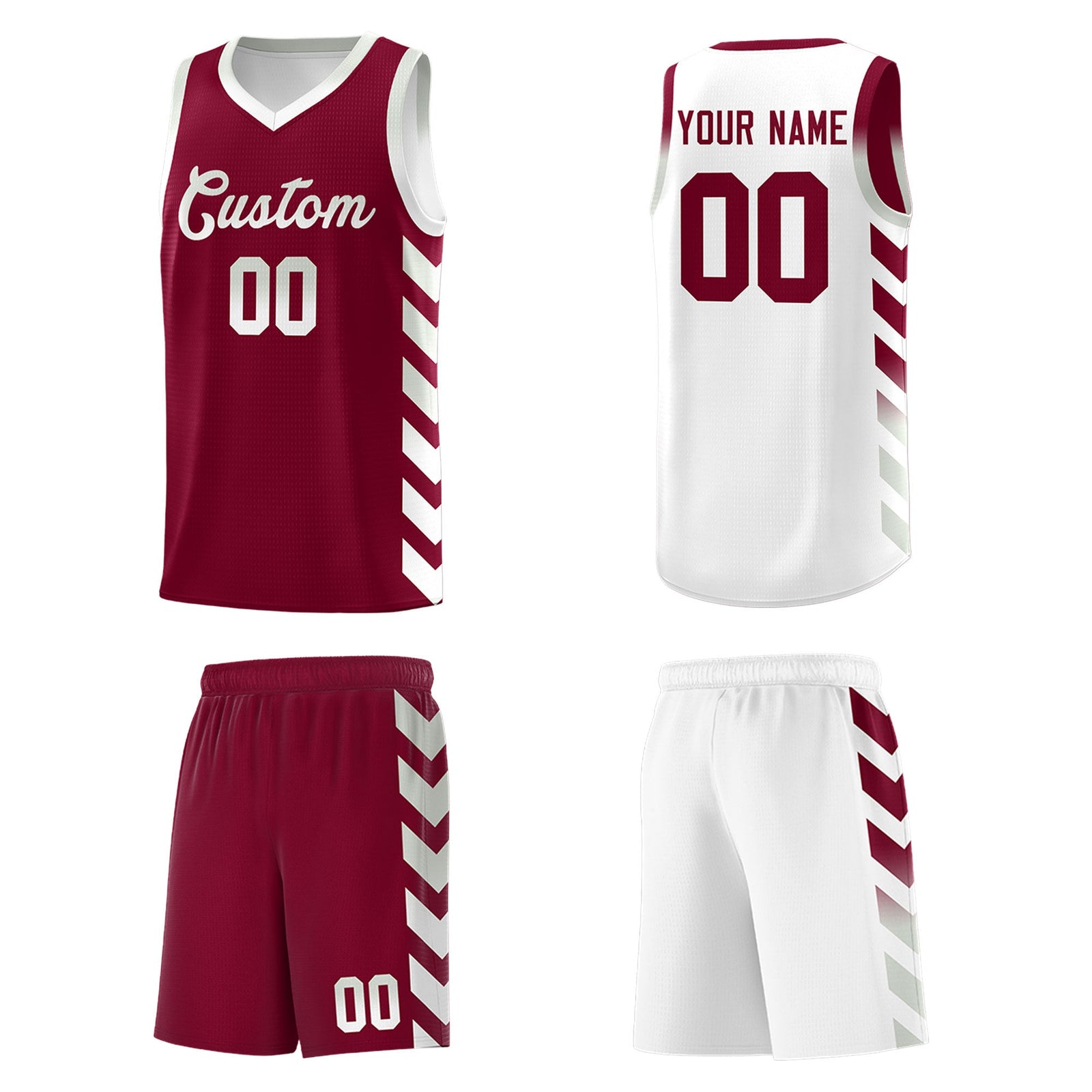 Custom White Crimson Reversible Basketball Jersey Kits - Side Arrow Crimson Gray Gradient