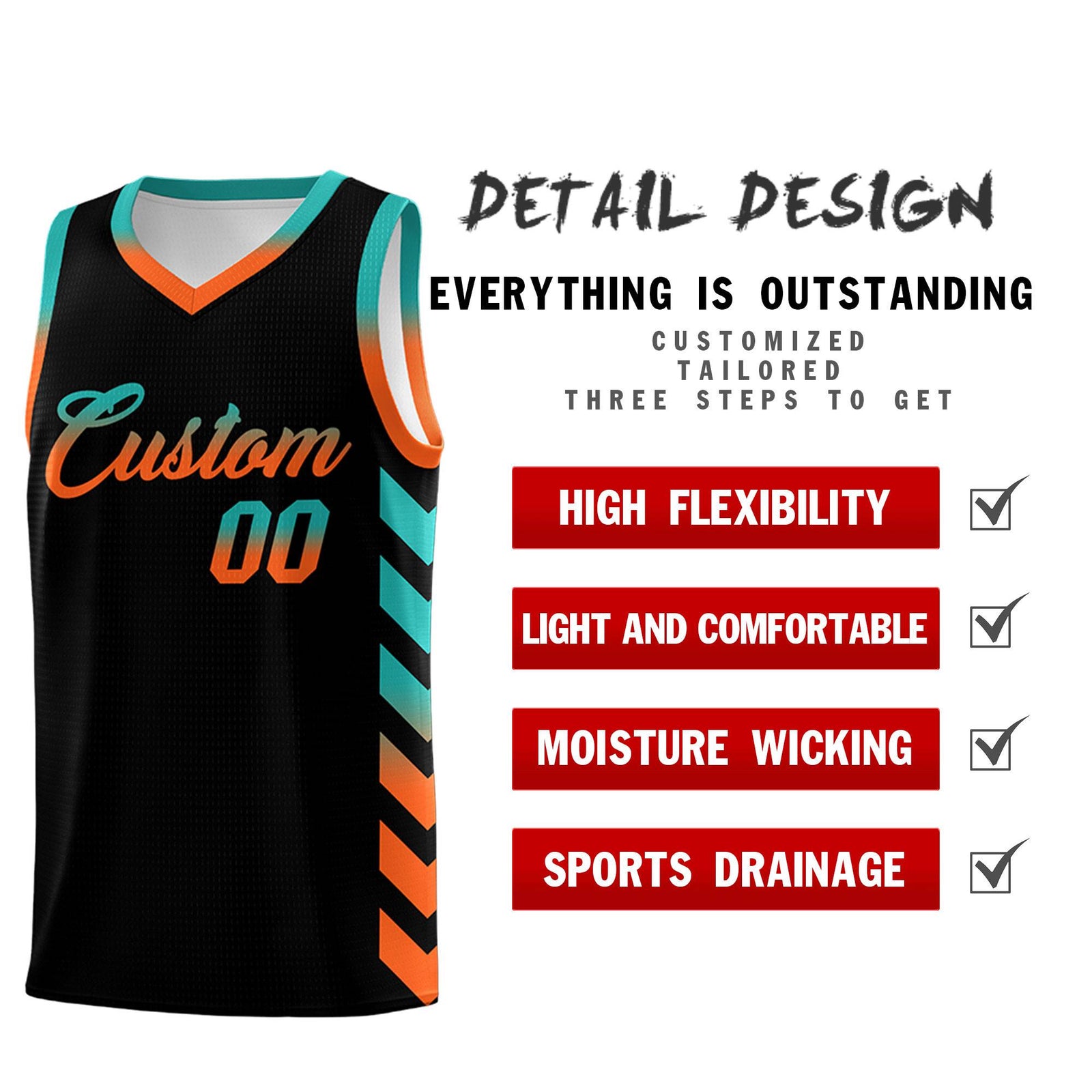 Custom White Black Reversible Basketball Jersey Kits - Side Arrow Aqua Orange Gradient