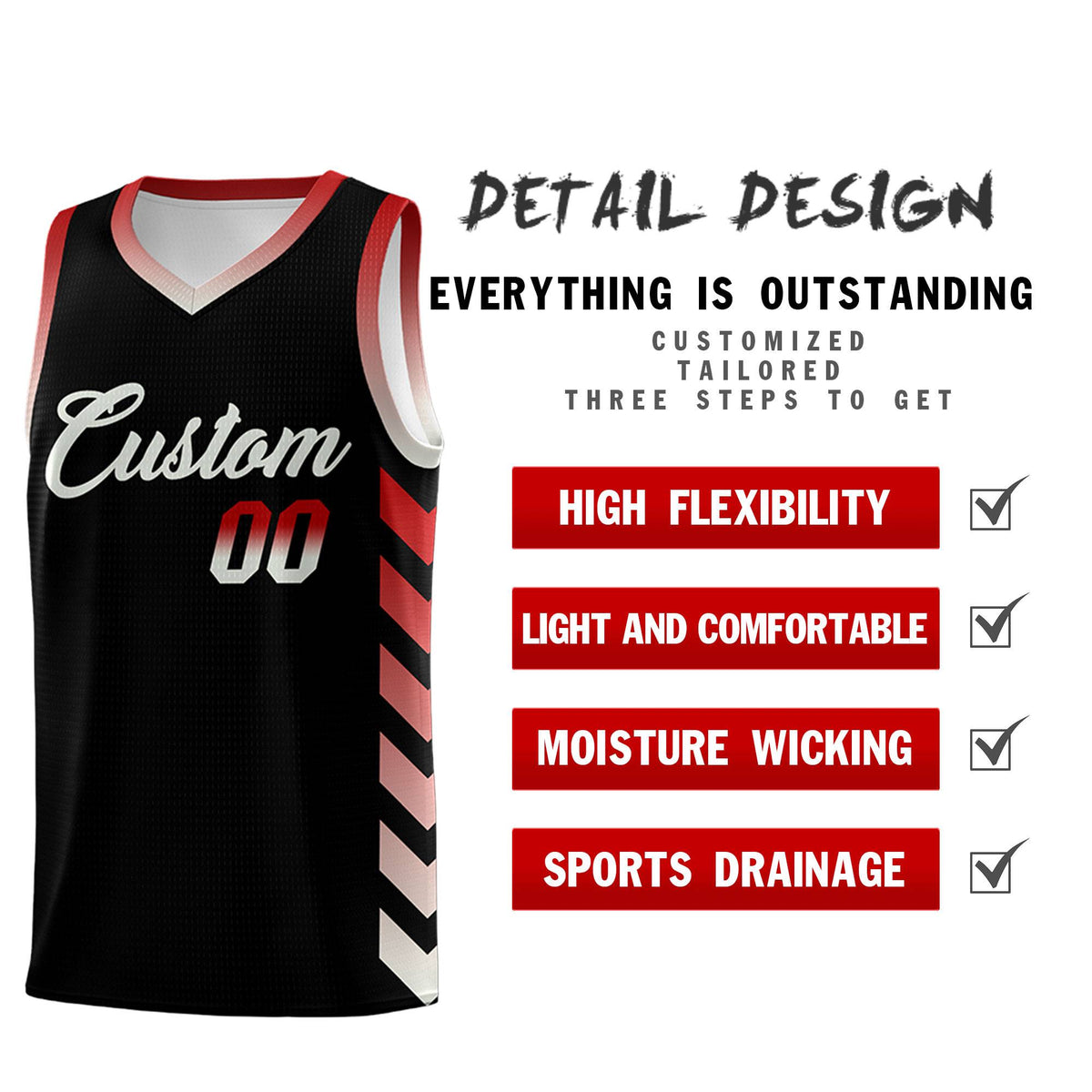 Custom White Black Reversible Basketball Jersey Kits - Side Arrow Red Gray Gradient