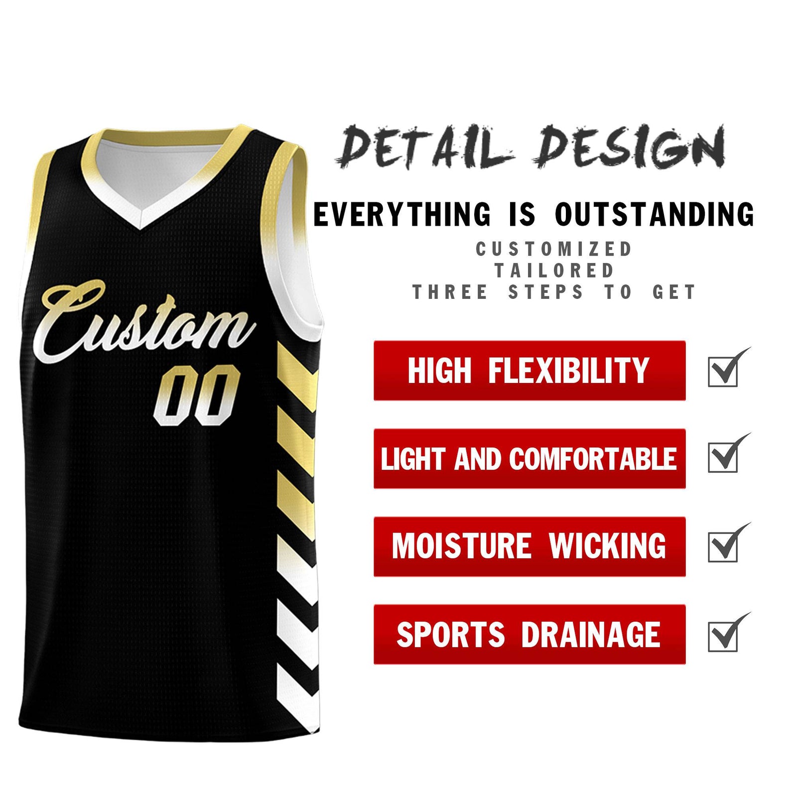 Custom White Black Reversible Basketball Jersey Kits - Side Arrow Old Gold Black Gradient
