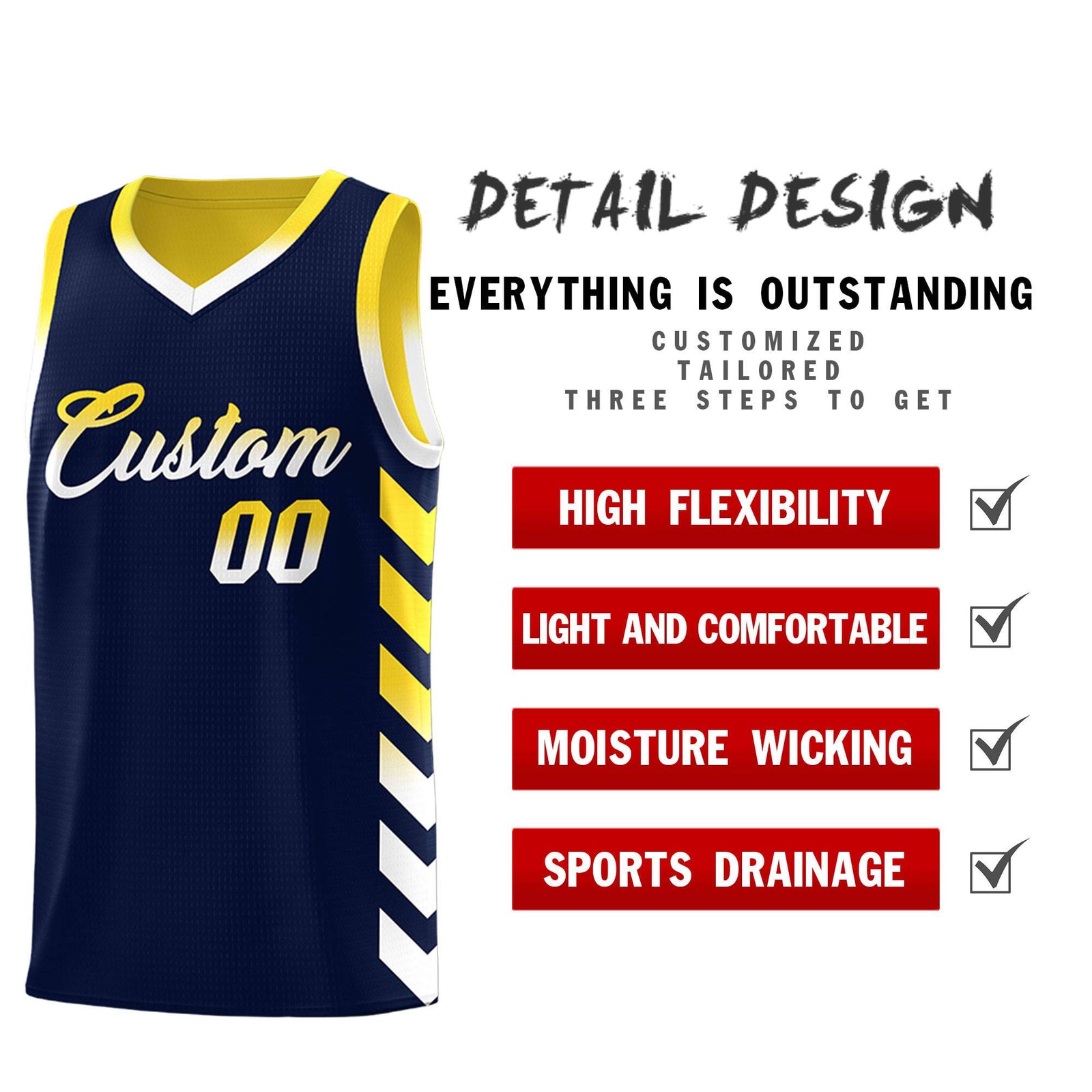 Custom Gold Navy Reversible Basketball Jersey Kits - Side Arrow Navy White Gradient