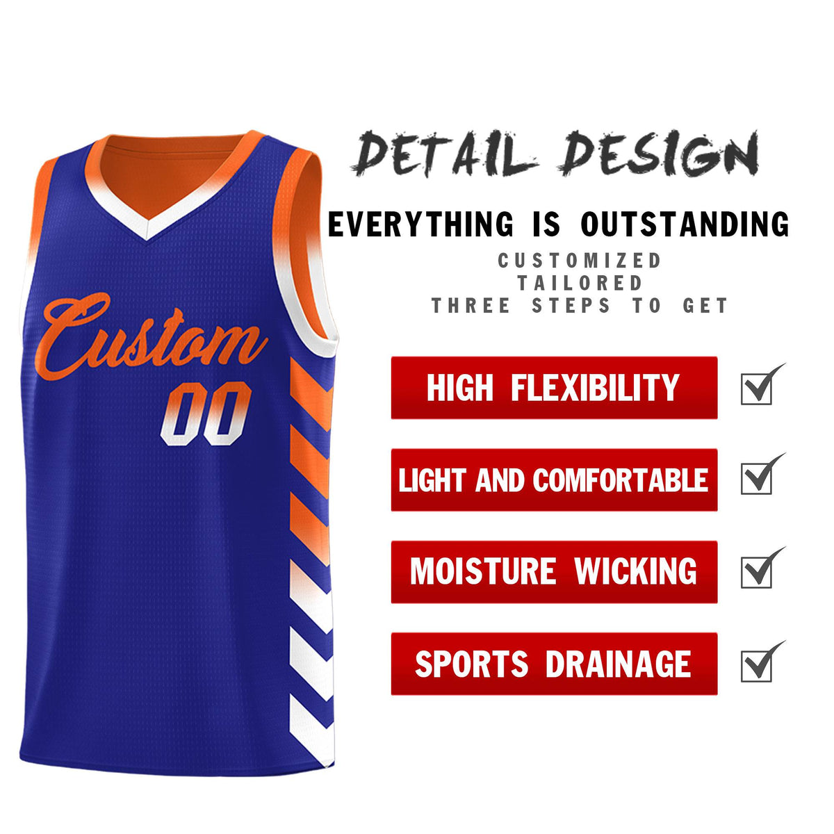 Custom Orange Royal Reversible Basketball Jersey Kits - Side Arrow Royal White Gradient