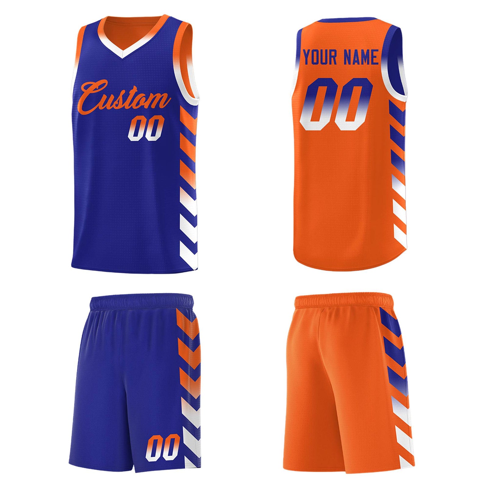 Custom Orange Royal Reversible Basketball Jersey Kits - Side Arrow Royal White Gradient