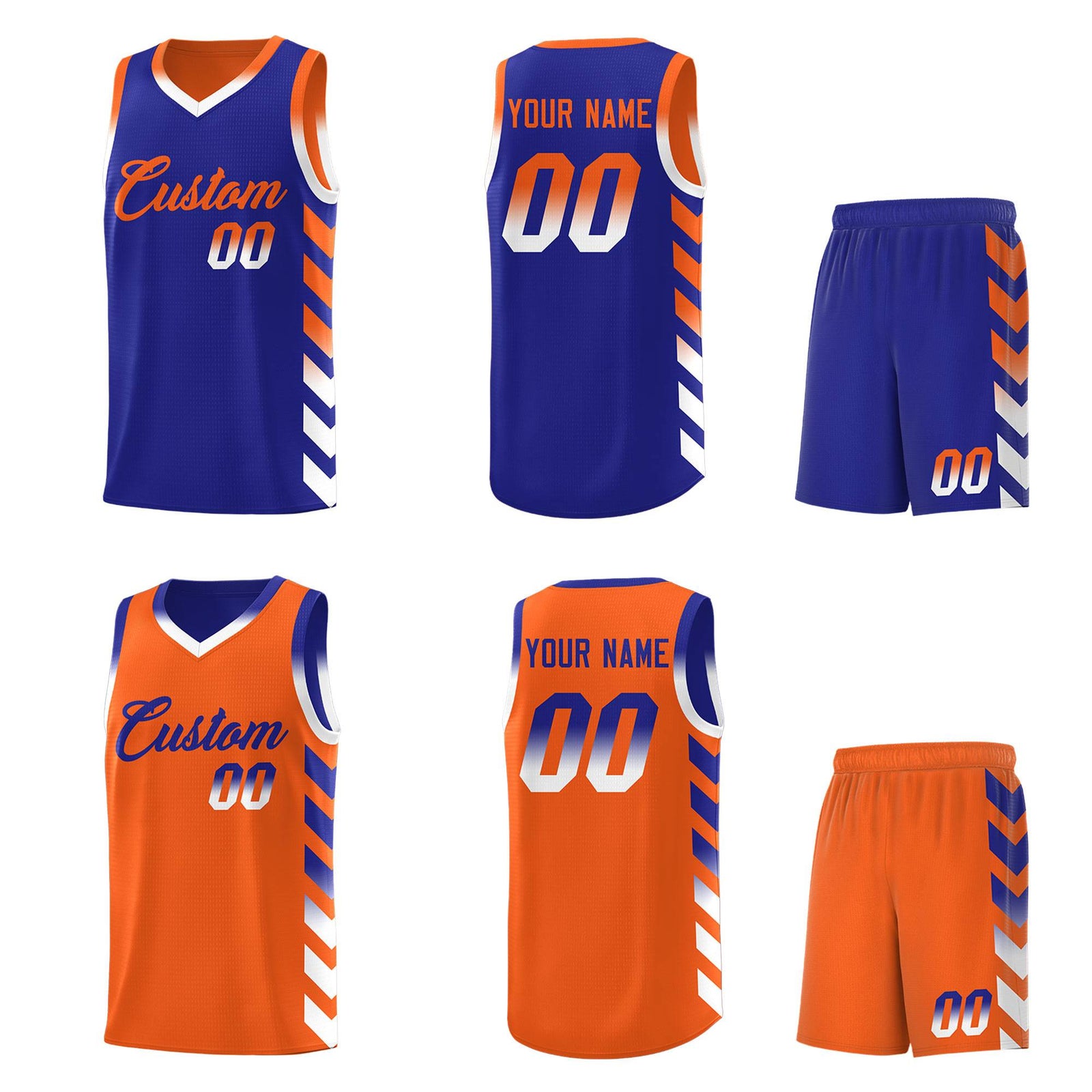 Custom Orange Royal Reversible Basketball Jersey Kits - Side Arrow Royal White Gradient