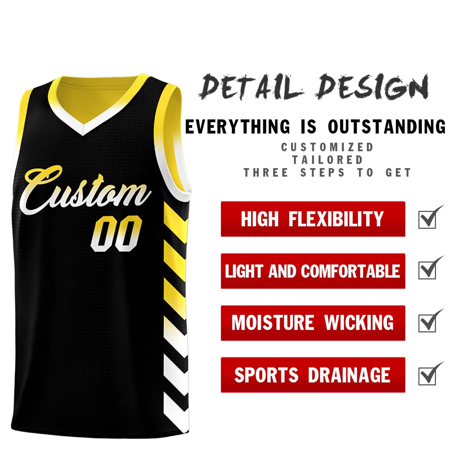 Custom Gold Black Reversible Basketball Jersey Kits - Side Arrow Black White Gradient