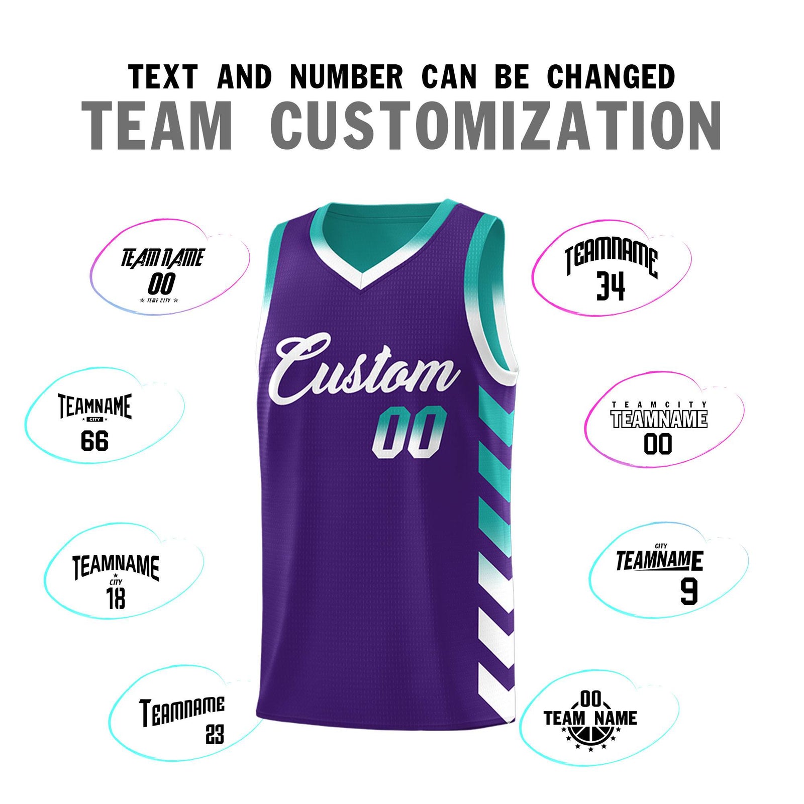 Custom Aqua Purple Reversible Basketball Jersey Kits - Side Arrow Purple White Gradient