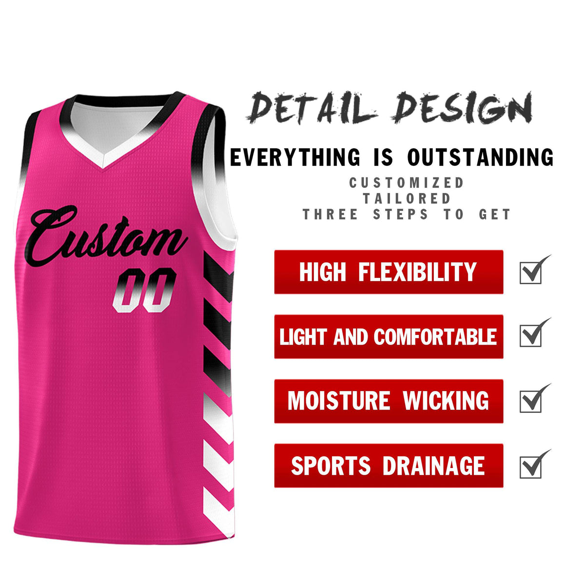 Custom White Pink Reversible Basketball Jersey Kits - Side Arrow Pink Black Gradient
