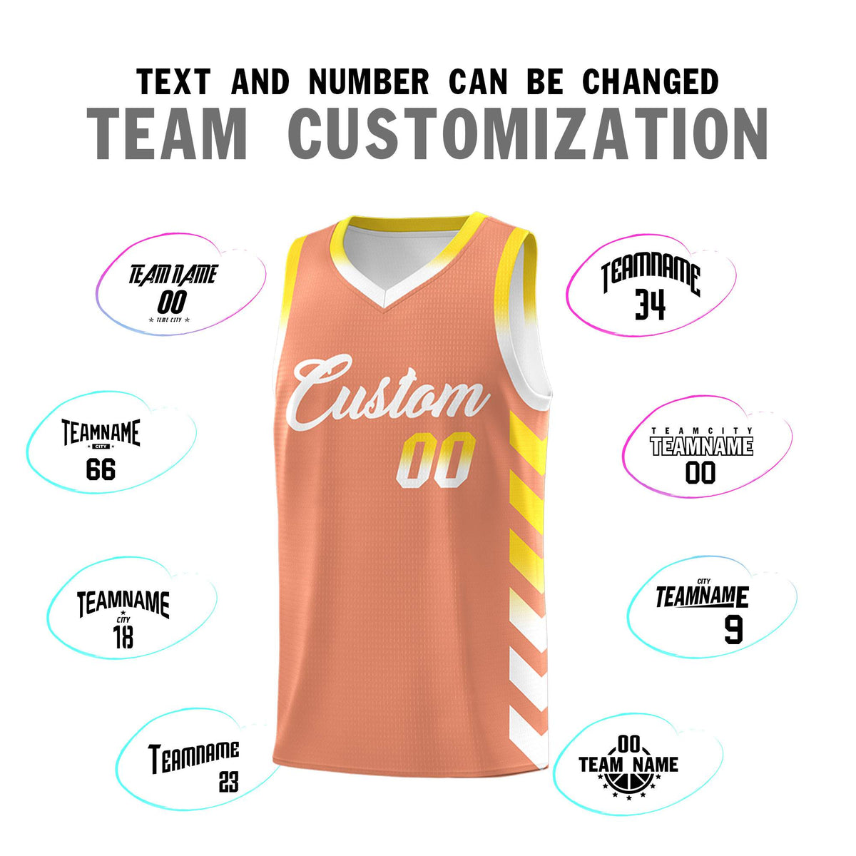 Custom White Light Orange Reversible Basketball Jersey Kits - Side Arrow Light Orange Gold Gradient