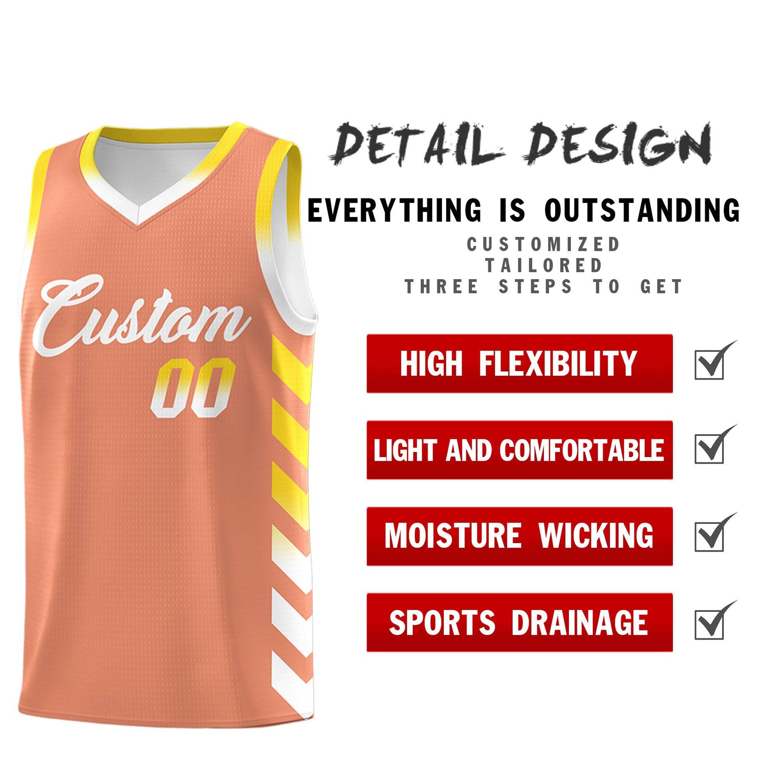Custom White Light Orange Reversible Basketball Jersey Kits - Side Arrow Light Orange Gold Gradient