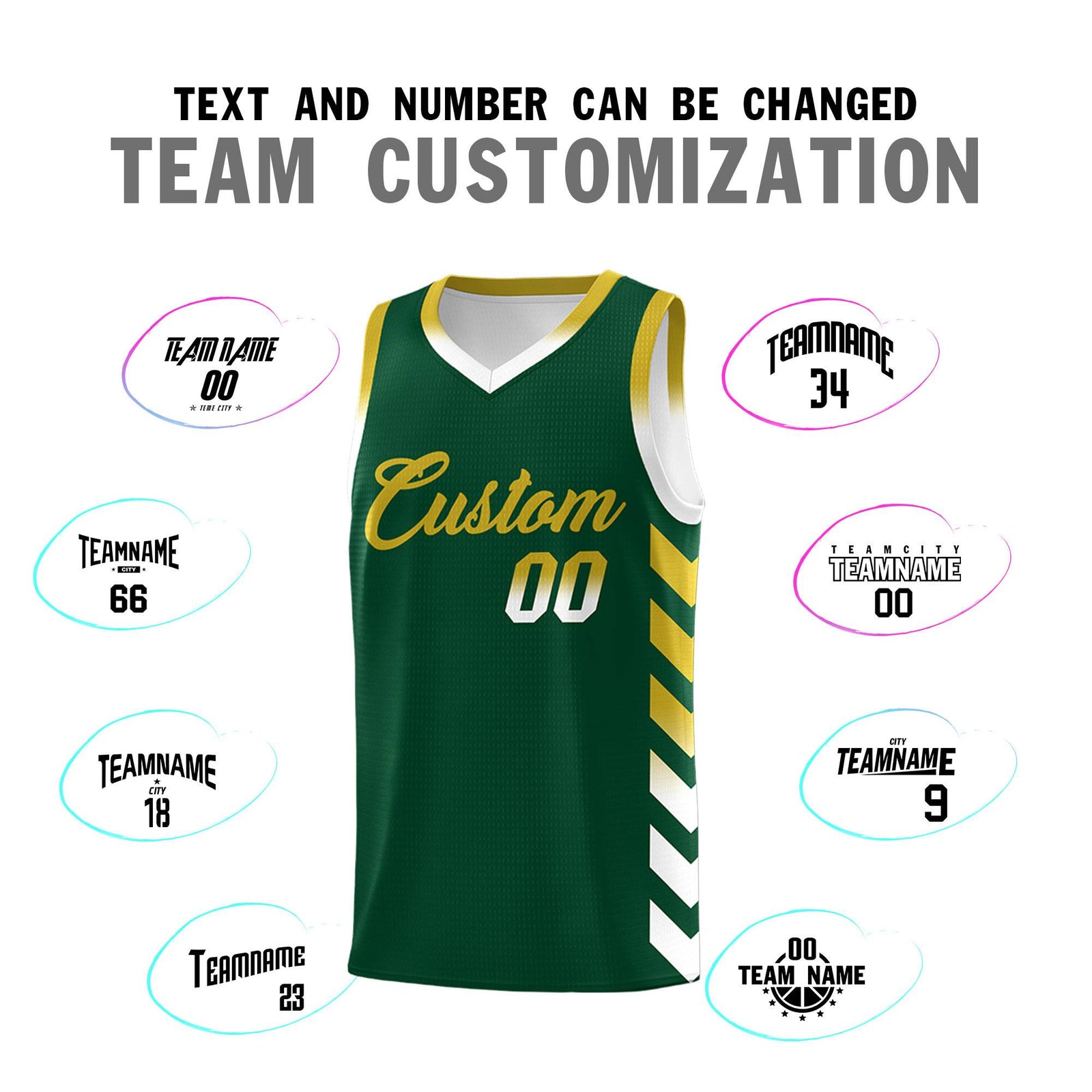 Custom White Green Reversible Basketball Jersey Kits - Side Arrow Green Old Gold Gradient