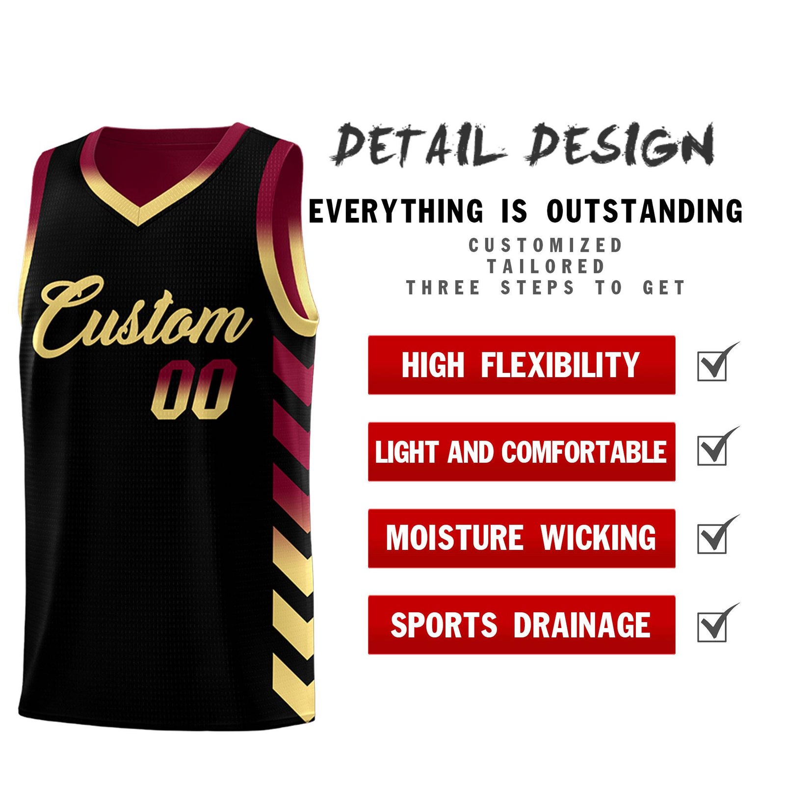 Custom Crimson Black Reversible Basketball Jersey Kits - Side Arrow Black Khaki Gradient