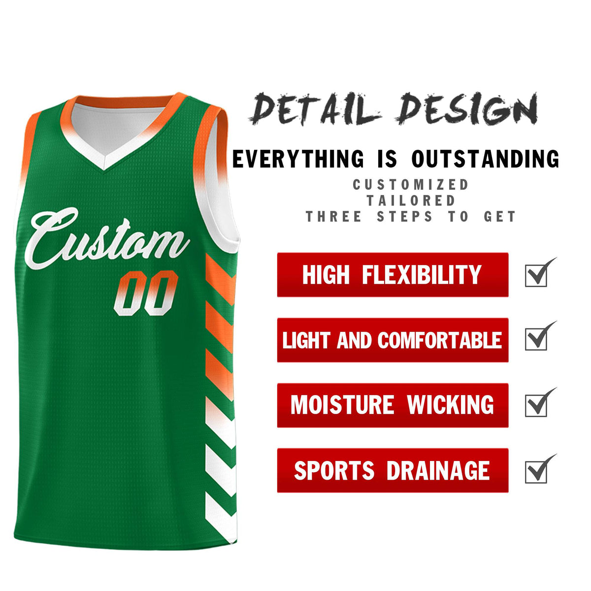 Custom White Kelly Green Reversible Basketball Jersey Kits - Side Arrow Kelly Green Orange Gradient