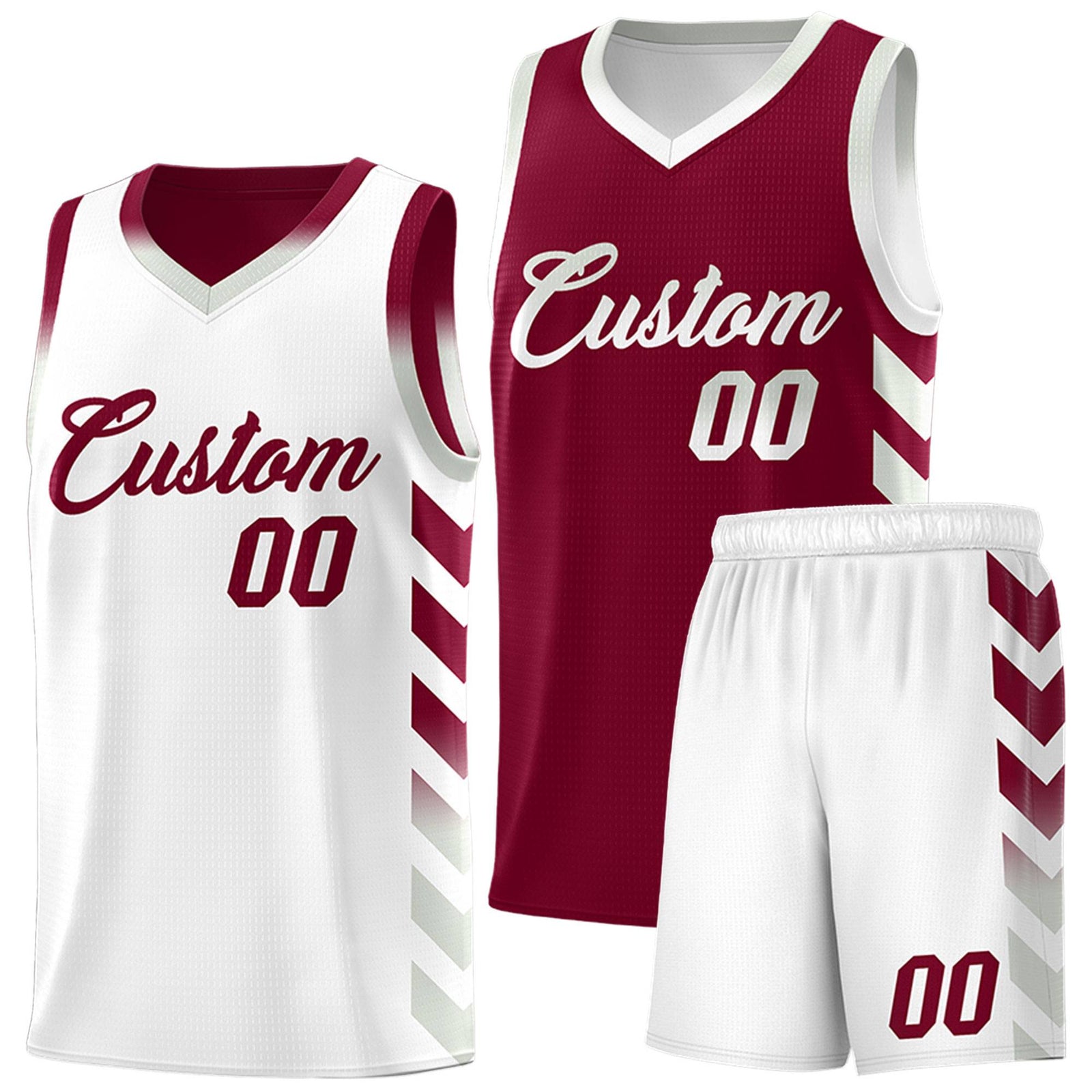 Custom White Crimson Reversible Basketball Jersey Kits - Side Arrow Crimson Gray Gradient