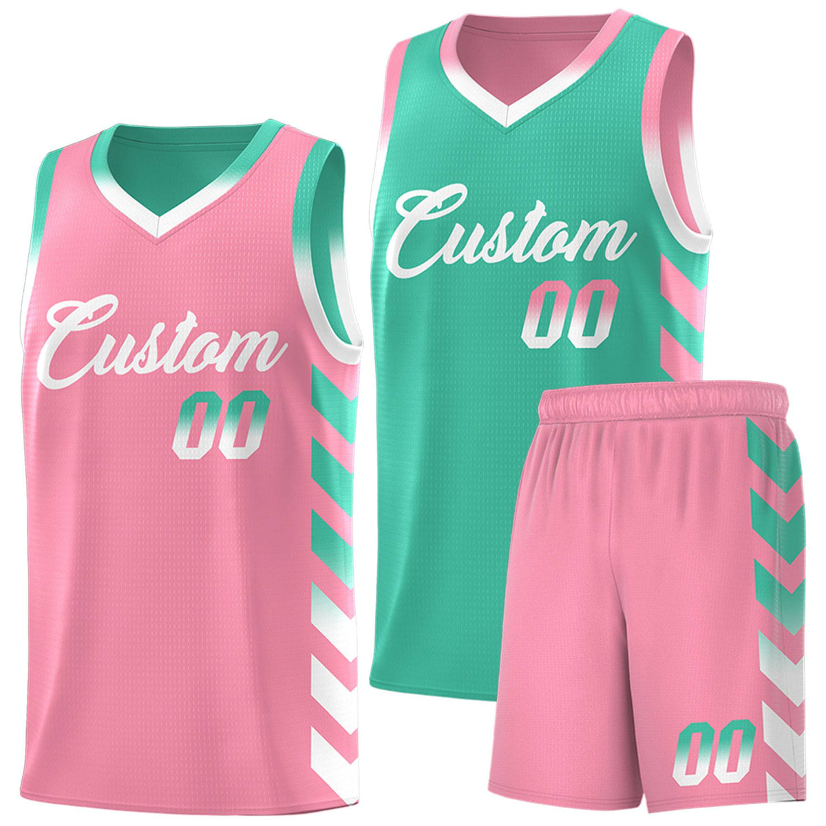 Custom Light Pink Bright Green Reversible Basketball Jersey Kits - Side Arrow Bright Green White Gradient
