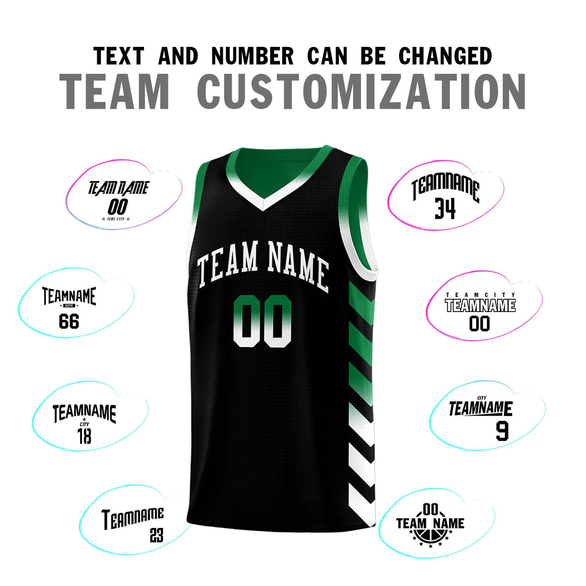 Custom Kelly Green Black Reversible Basketball Jersey Kits - Side Arrow Black White Gradient