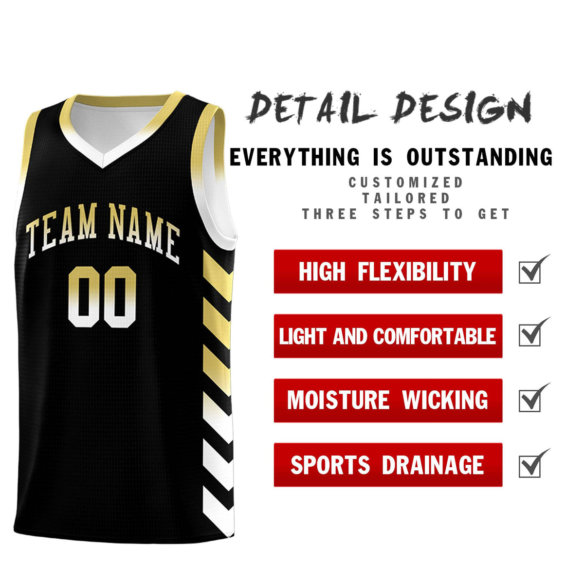 Custom White Black Reversible Basketball Jersey Kits - Side Arrow Old Gold Black Gradient