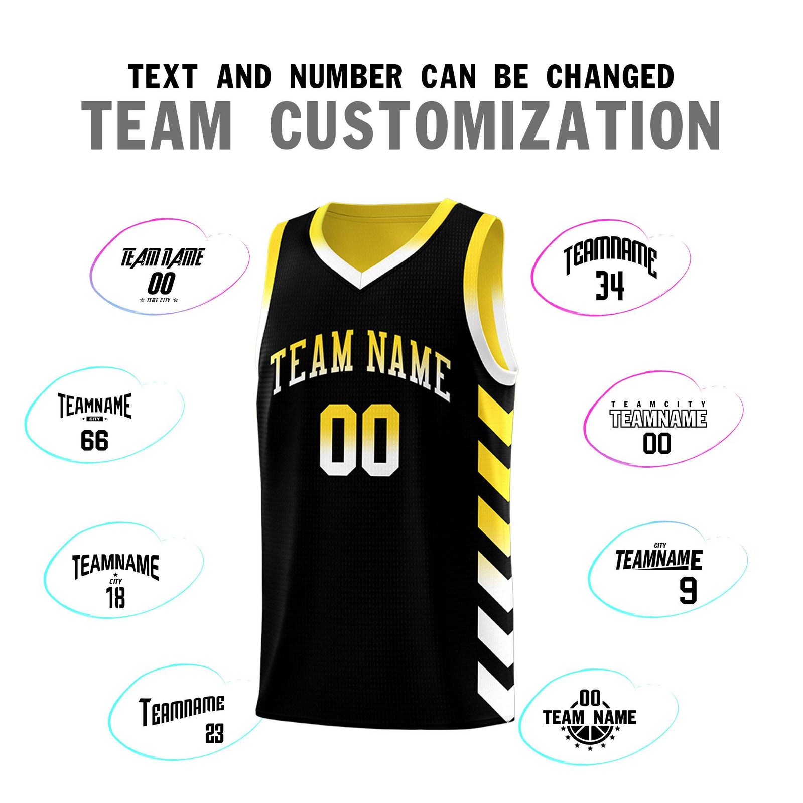 Custom Gold Black Reversible Basketball Jersey Kits - Side Arrow Black White Gradient