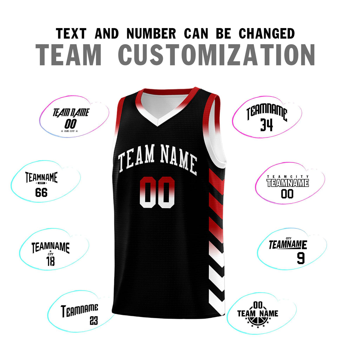 Custom White Black Reversible Basketball Jersey Kits - Side Arrow Black Red Gradient