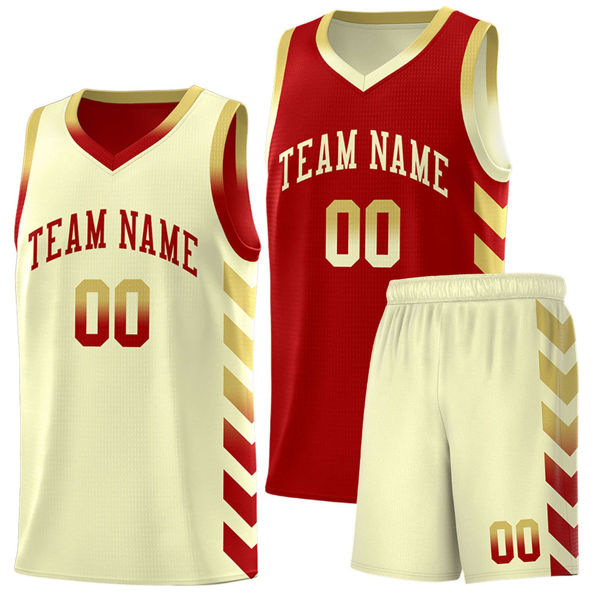 Custom Cream Red Reversible Basketball Jersey Kits - Side Arrow Old Gold Red Gradient