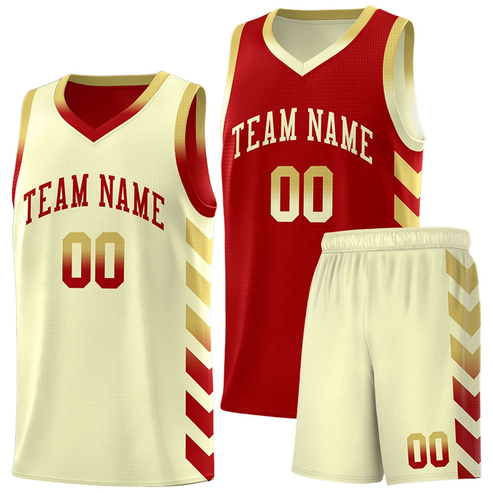 Custom Cream Red Reversible Basketball Jersey Kits - Side Arrow Old Gold Red Gradient