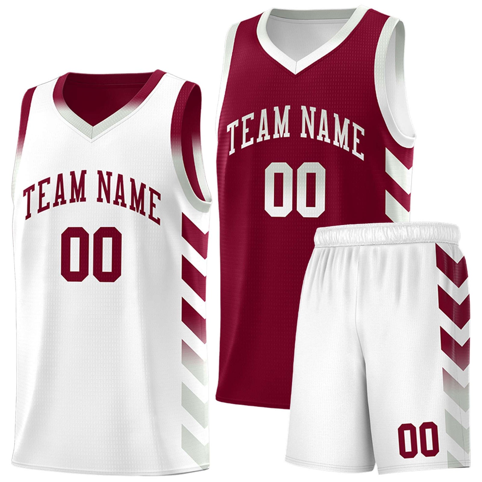 Custom White Crimson Reversible Basketball Jersey Kits - Side Arrow Crimson Gray Gradient