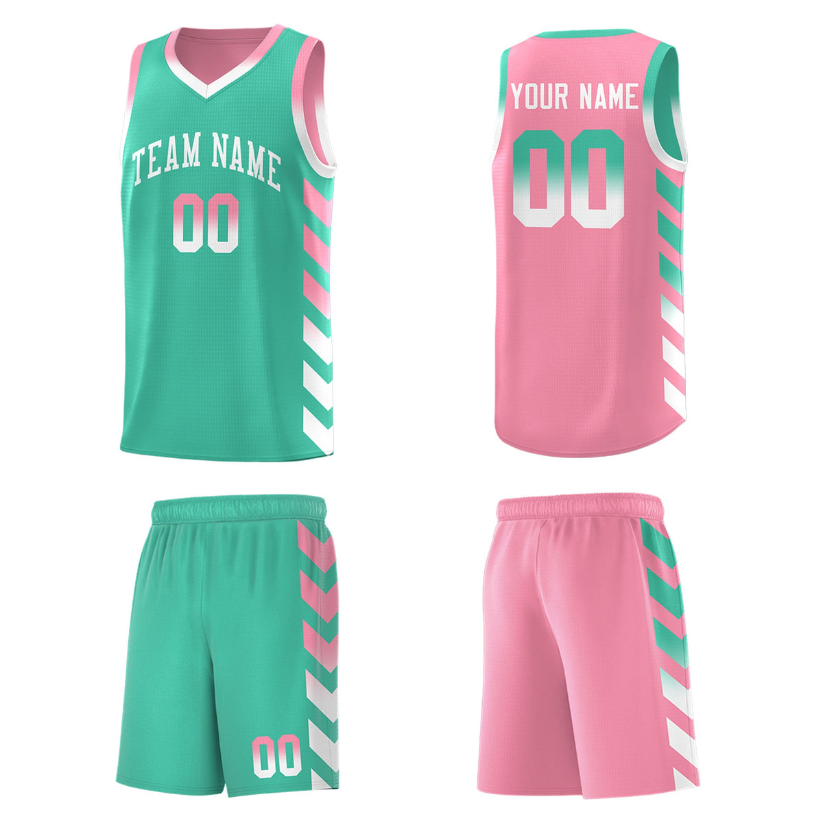 Custom Light Pink Bright Green Reversible Basketball Jersey Kits - Side Arrow Bright Green White Gradient
