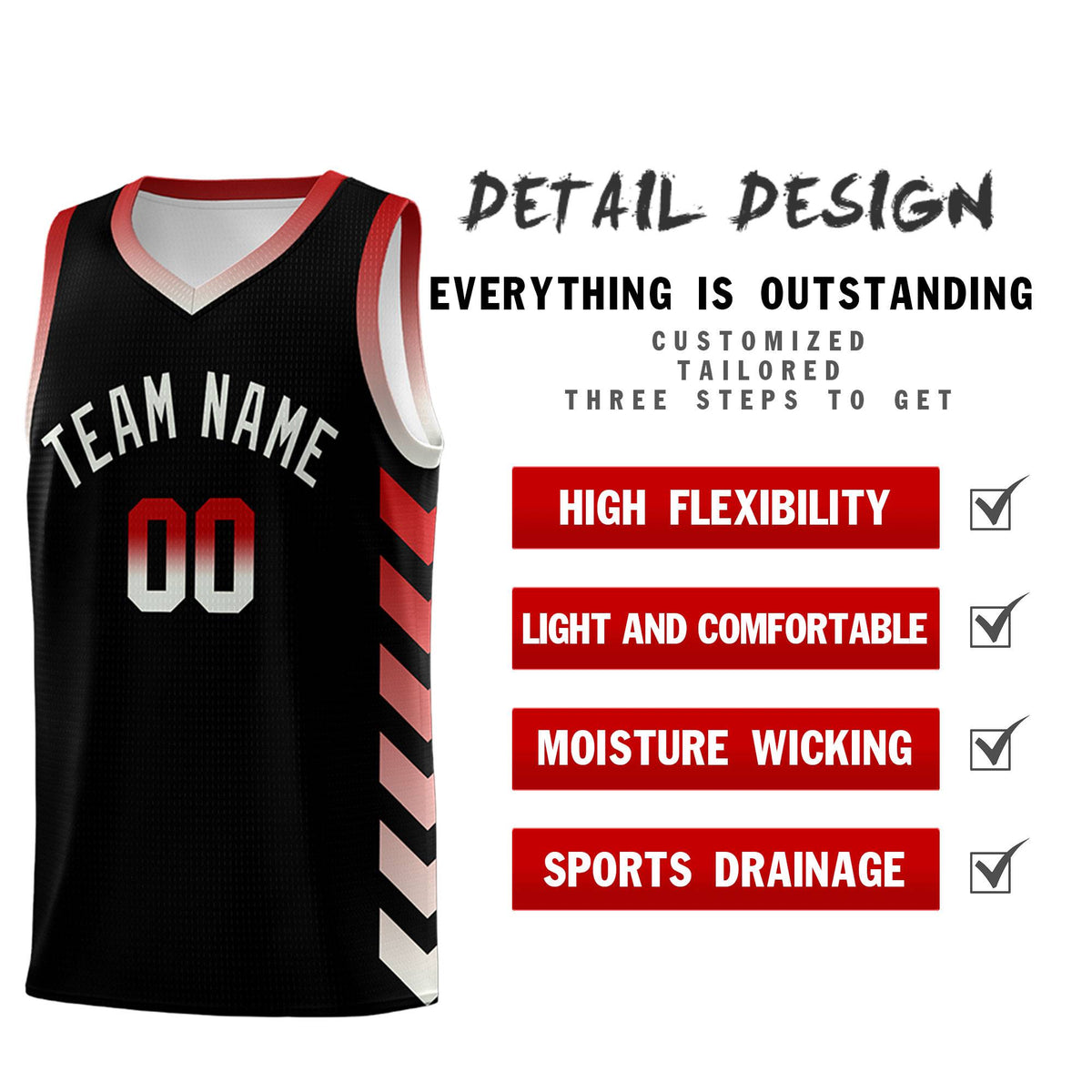 Custom White Black Reversible Basketball Jersey Kits - Side Arrow Red Gray Gradient