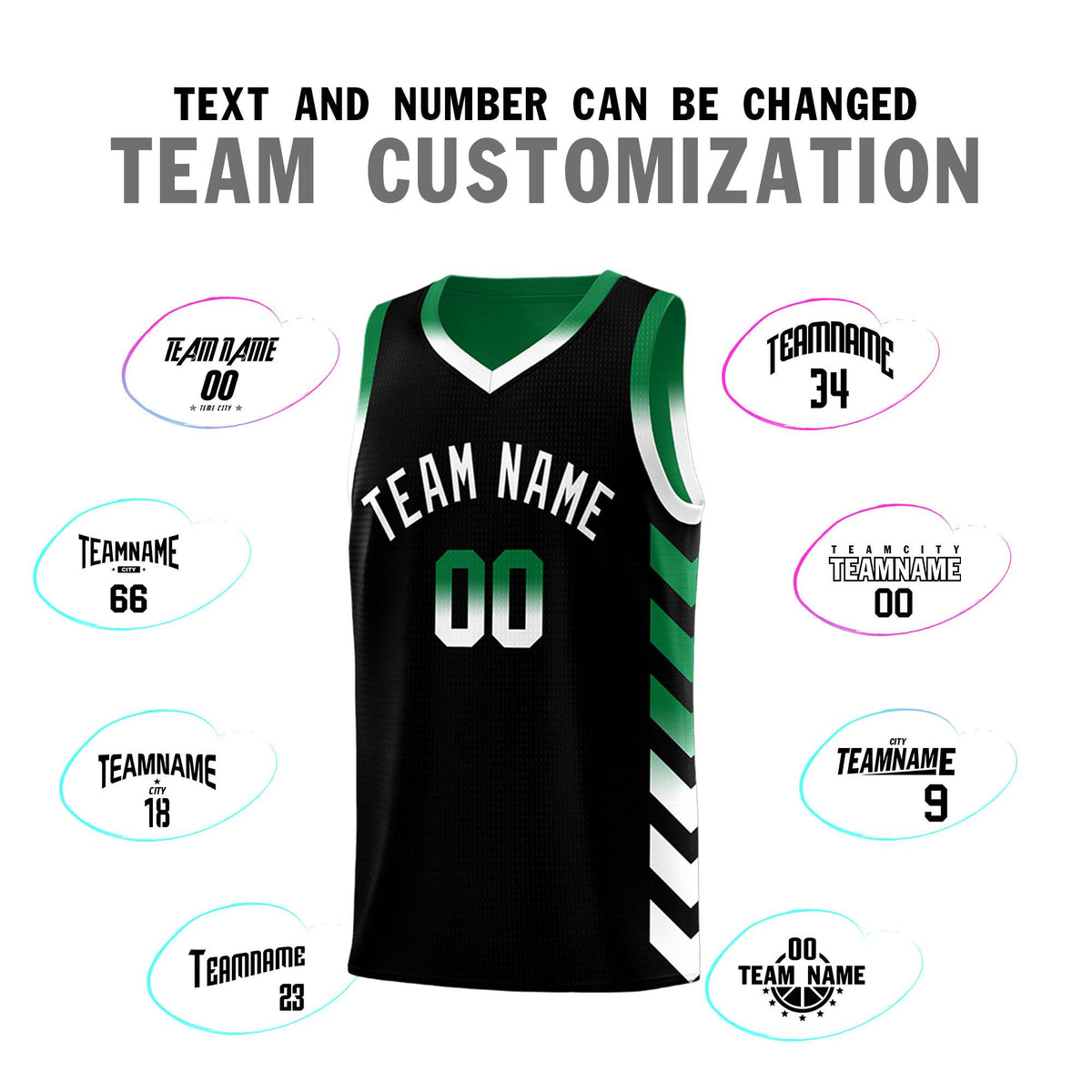 Custom Kelly Green Black Reversible Basketball Jersey Kits - Side Arrow Black White Gradient