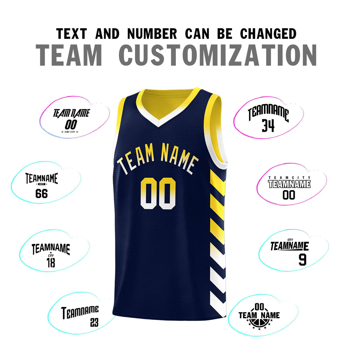 Custom Gold Navy Reversible Basketball Jersey Kits - Side Arrow Navy White Gradient