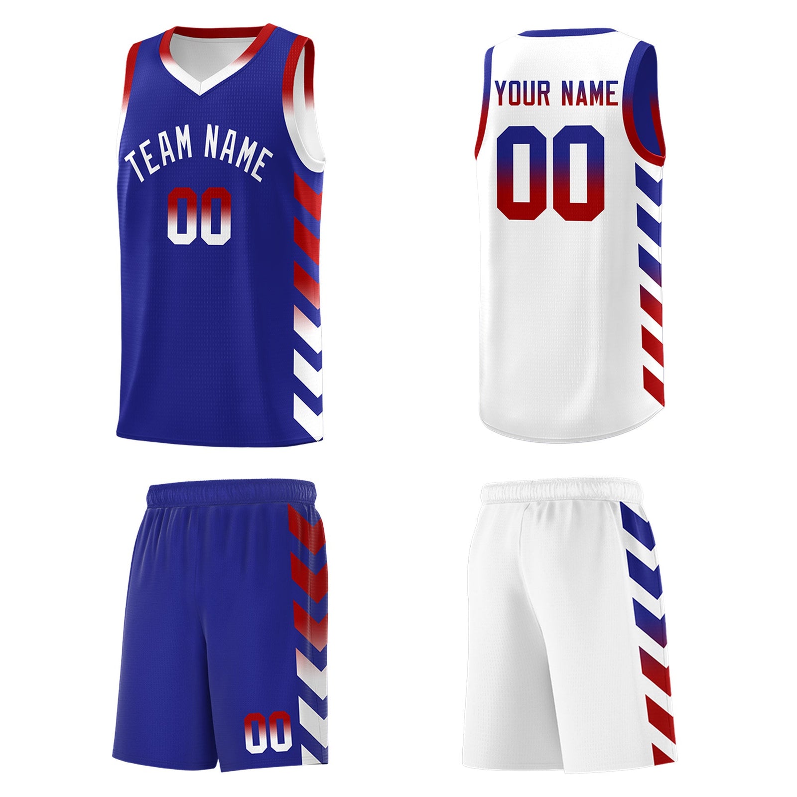 Custom White Royal Reversible Basketball Jersey Kits - Side Arrow Royal Red Gradient