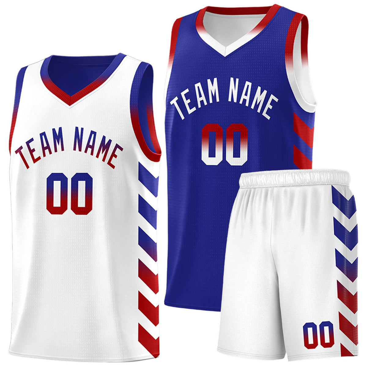 Custom White Royal Reversible Basketball Jersey Kits - Side Arrow Royal Red Gradient
