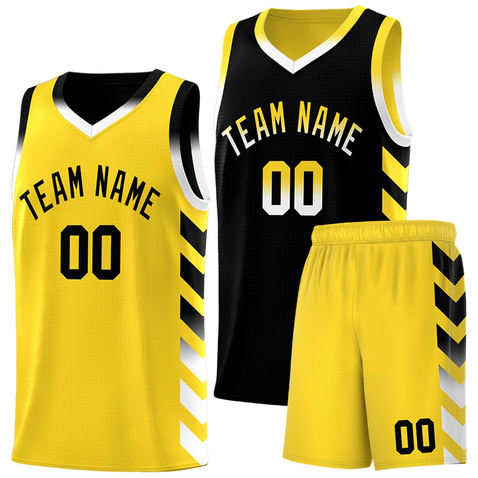 Custom Gold Black Reversible Basketball Jersey Kits - Side Arrow Black White Gradient